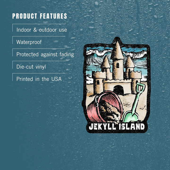 Jekyll Island, Sandcastle Scratchboard, Contour, Vinyl Sticker Sticker Lantern Press 