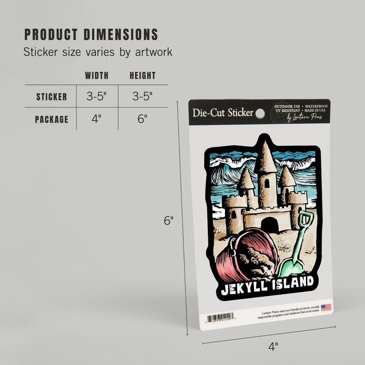 Jekyll Island, Sandcastle Scratchboard, Contour, Vinyl Sticker Sticker Lantern Press 