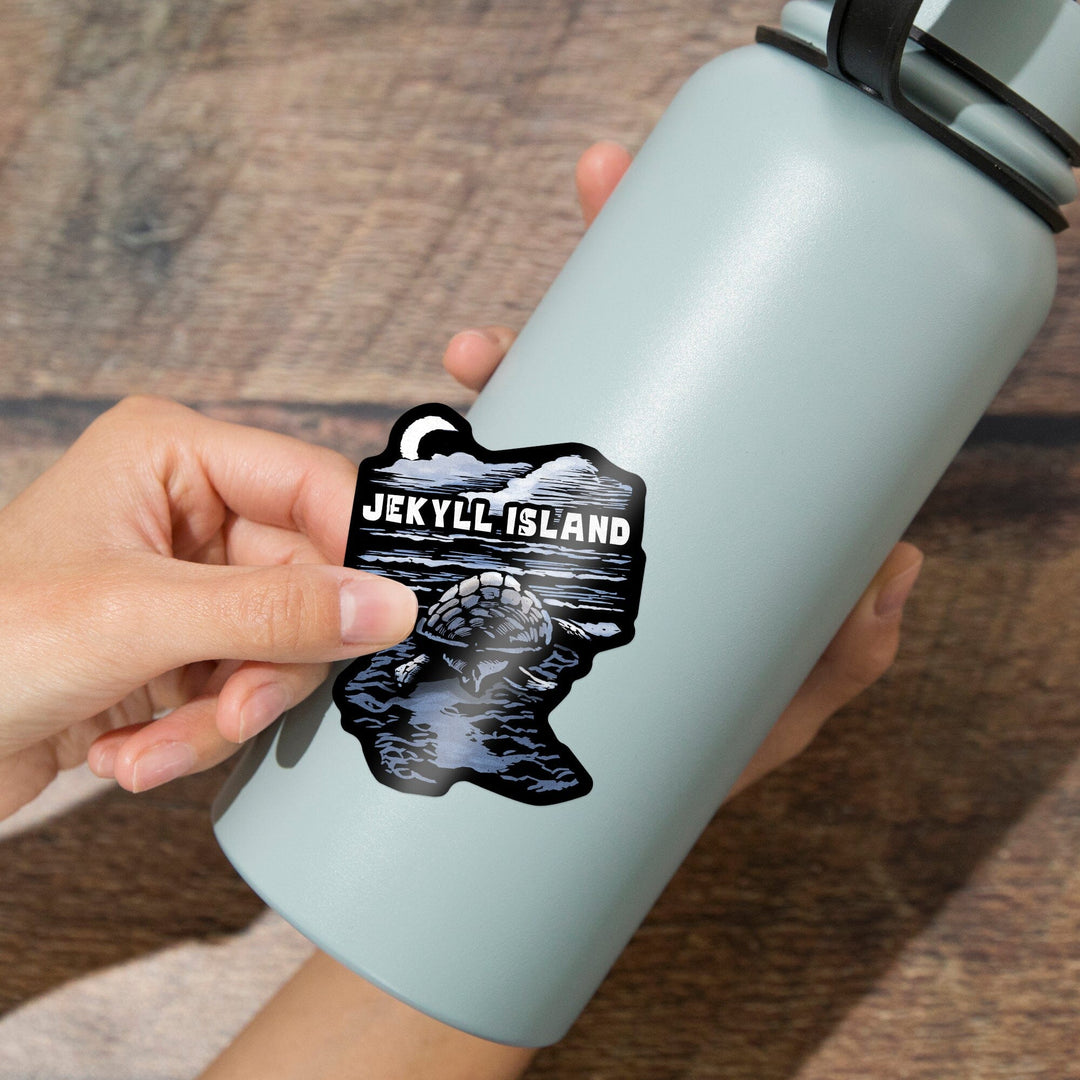 Jekyll Island, Sea Turtle on Beach, Scratchboard, Contour, Vinyl Sticker Sticker Lantern Press 