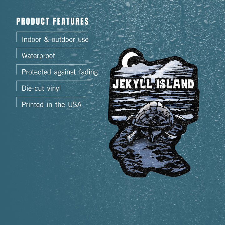 Jekyll Island, Sea Turtle on Beach, Scratchboard, Contour, Vinyl Sticker Sticker Lantern Press 