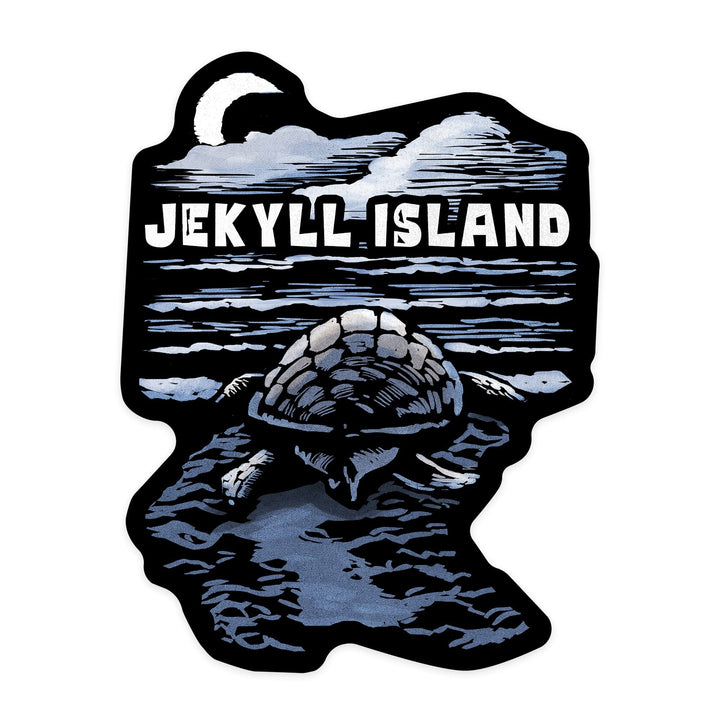 Jekyll Island, Sea Turtle on Beach, Scratchboard, Contour, Vinyl Sticker Sticker Lantern Press 