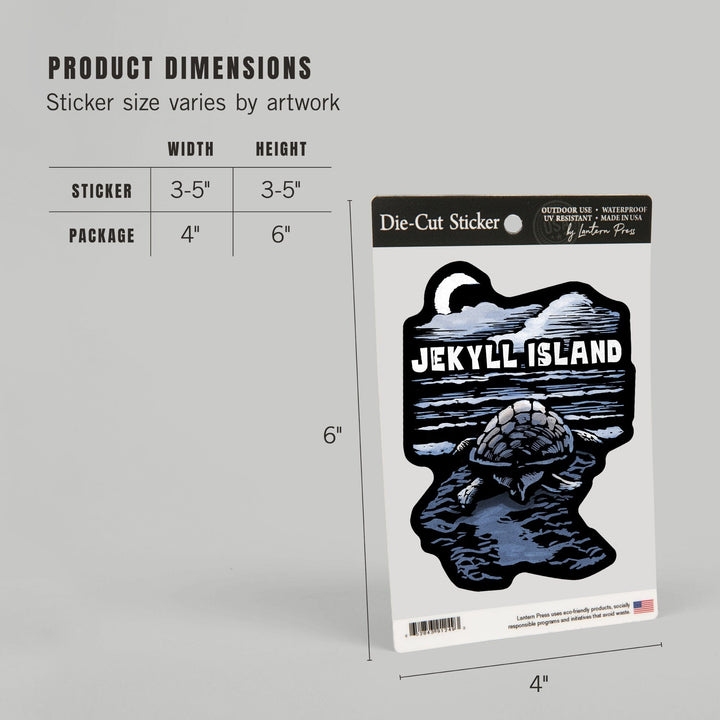 Jekyll Island, Sea Turtle on Beach, Scratchboard, Contour, Vinyl Sticker Sticker Lantern Press 