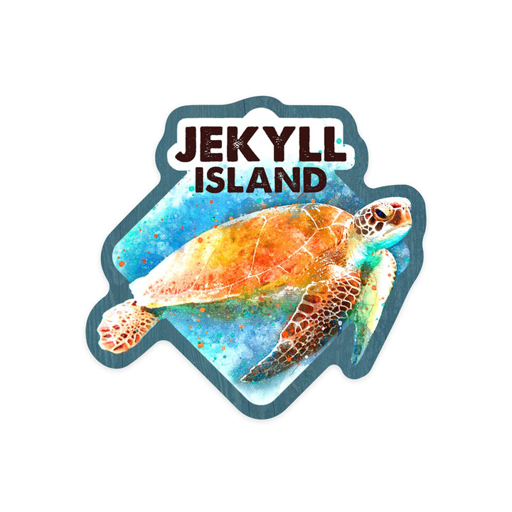 Jekyll Island, Sea Turtle, Watercolor, Contour, Lantern Press Artwork, Vinyl Sticker - Lantern Press