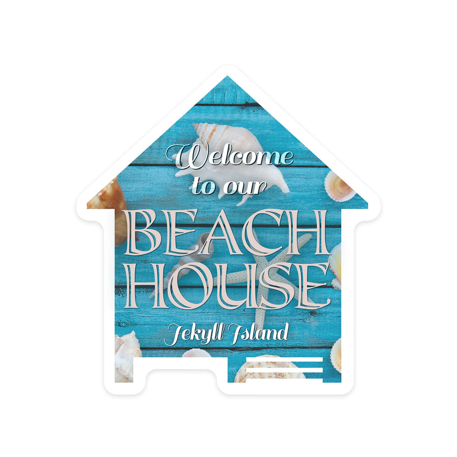 Jekyll Island, Welcome to Our Beach House, Seashells, Contour, Vinyl Sticker Sticker Lantern Press 