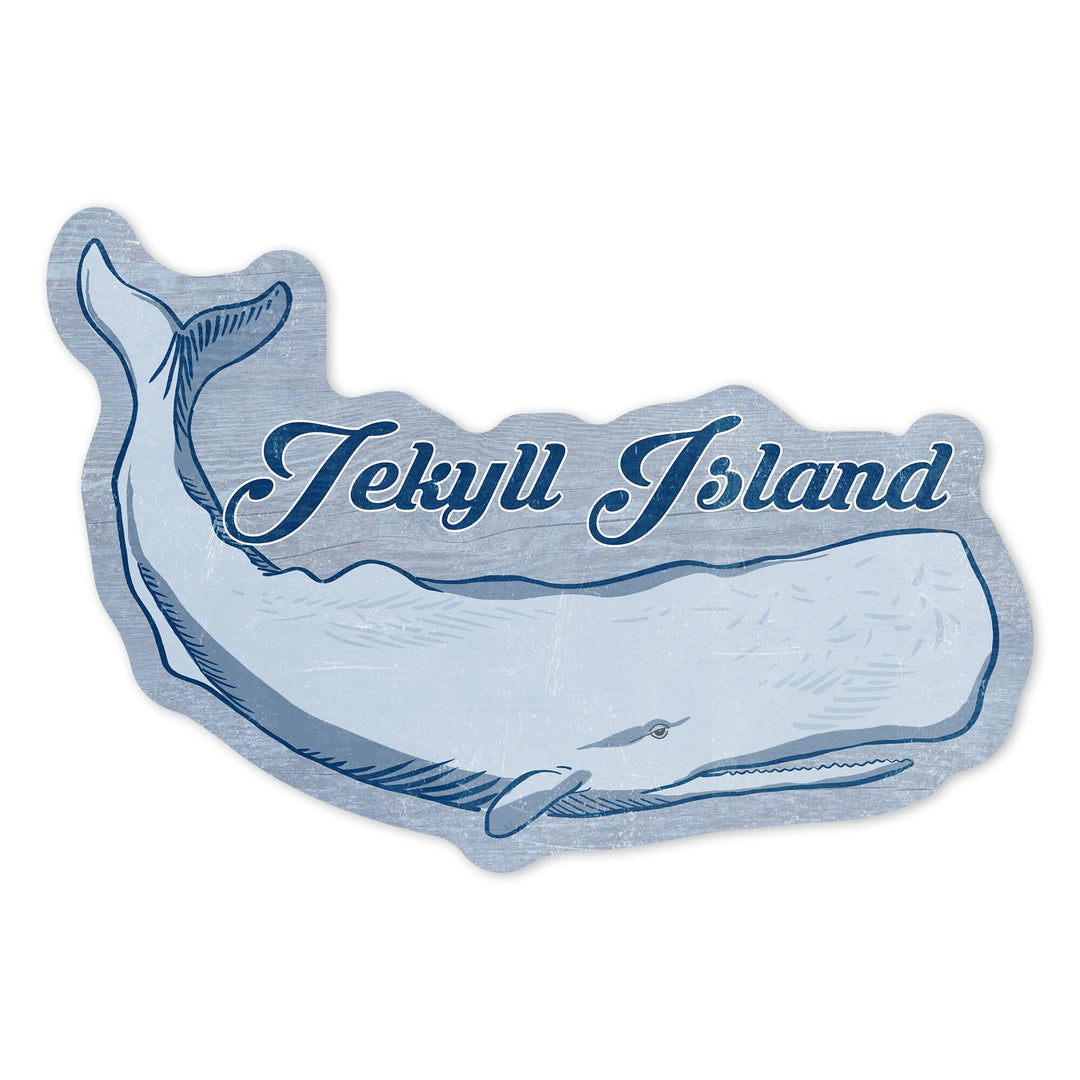 Jekyll Island, Whale, Blue, Coastal Icon, Contour, Lantern Press Artwork, Vinyl Sticker - Lantern Press