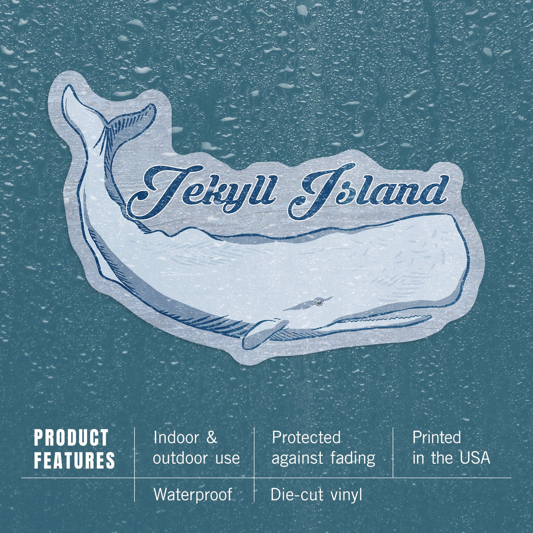 Jekyll Island, Whale, Blue, Coastal Icon, Contour, Lantern Press Artwork, Vinyl Sticker - Lantern Press