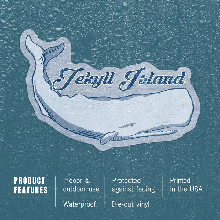 Jekyll Island, Whale, Blue, Coastal Icon, Contour, Lantern Press Artwork, Vinyl Sticker - Lantern Press