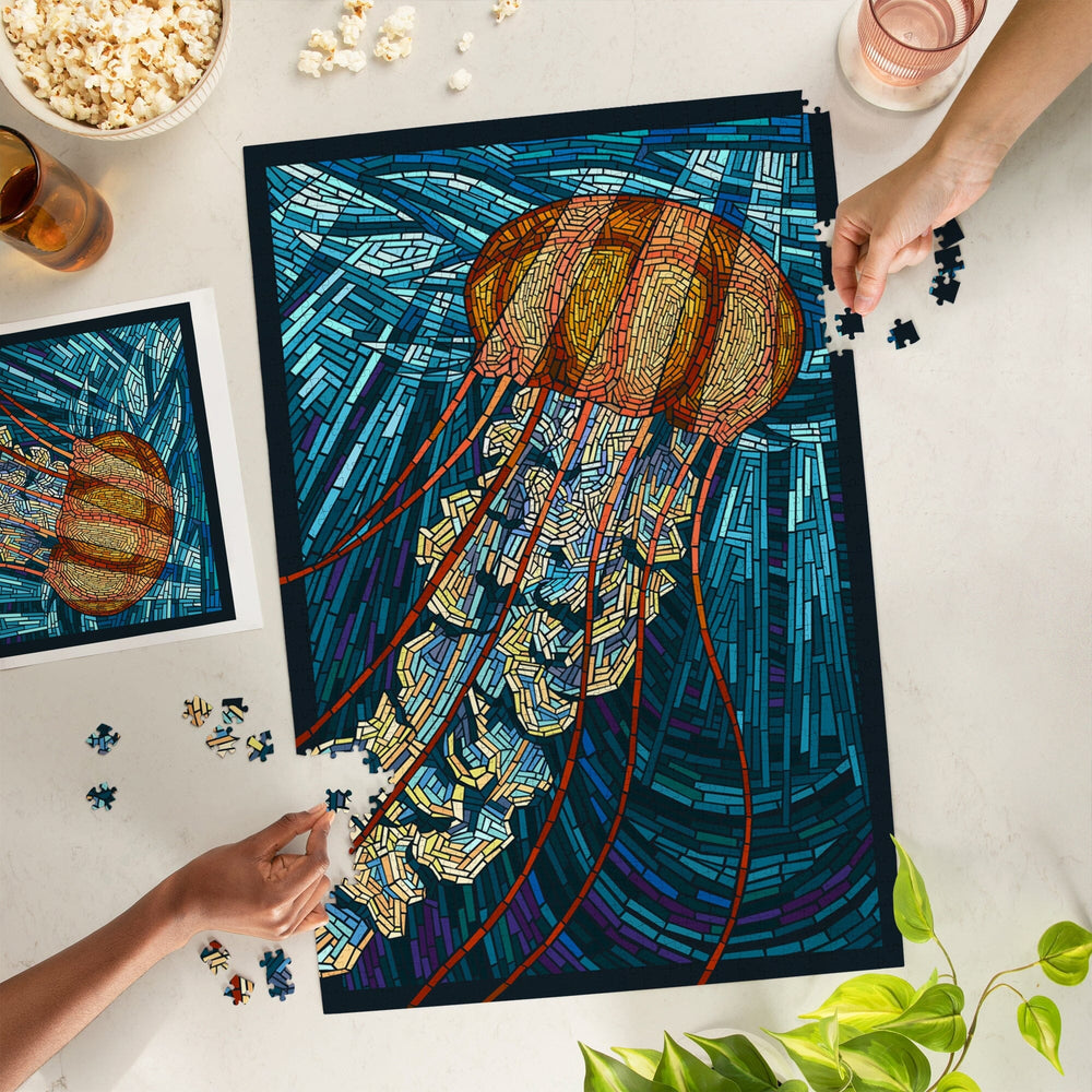 Jellyfish, Paper Mosaic, Jigsaw Puzzle Puzzle Lantern Press 