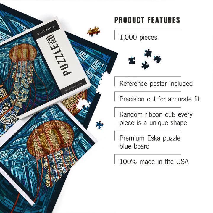 Jellyfish, Paper Mosaic, Jigsaw Puzzle Puzzle Lantern Press 
