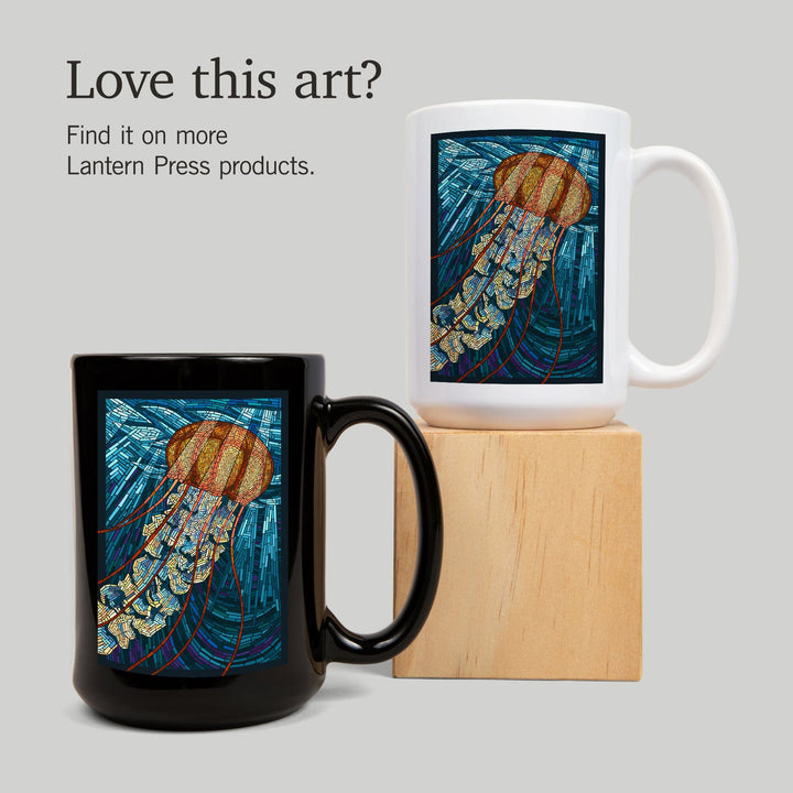 Jellyfish, Paper Mosaic, Lantern Press Artwork, Ceramic Mug Mugs Lantern Press 