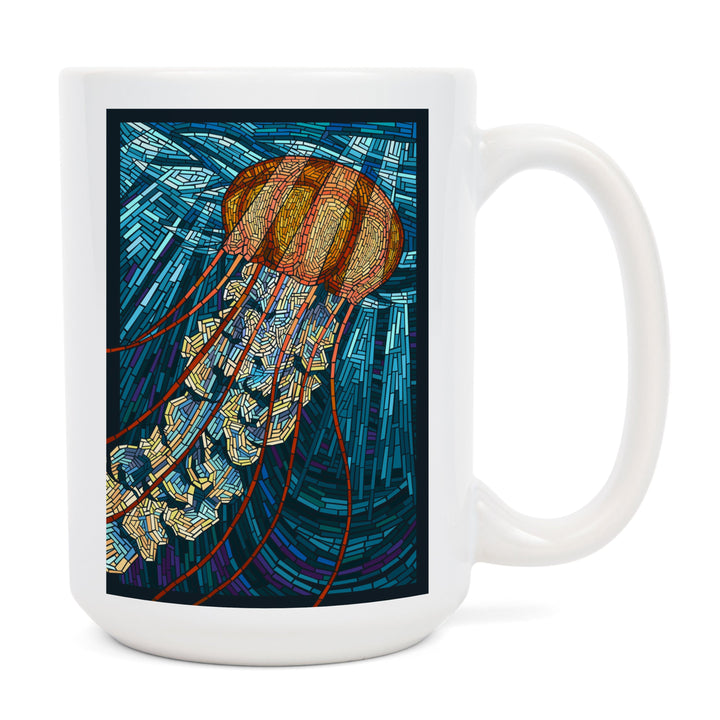 Jellyfish, Paper Mosaic, Lantern Press Artwork, Ceramic Mug Mugs Lantern Press 