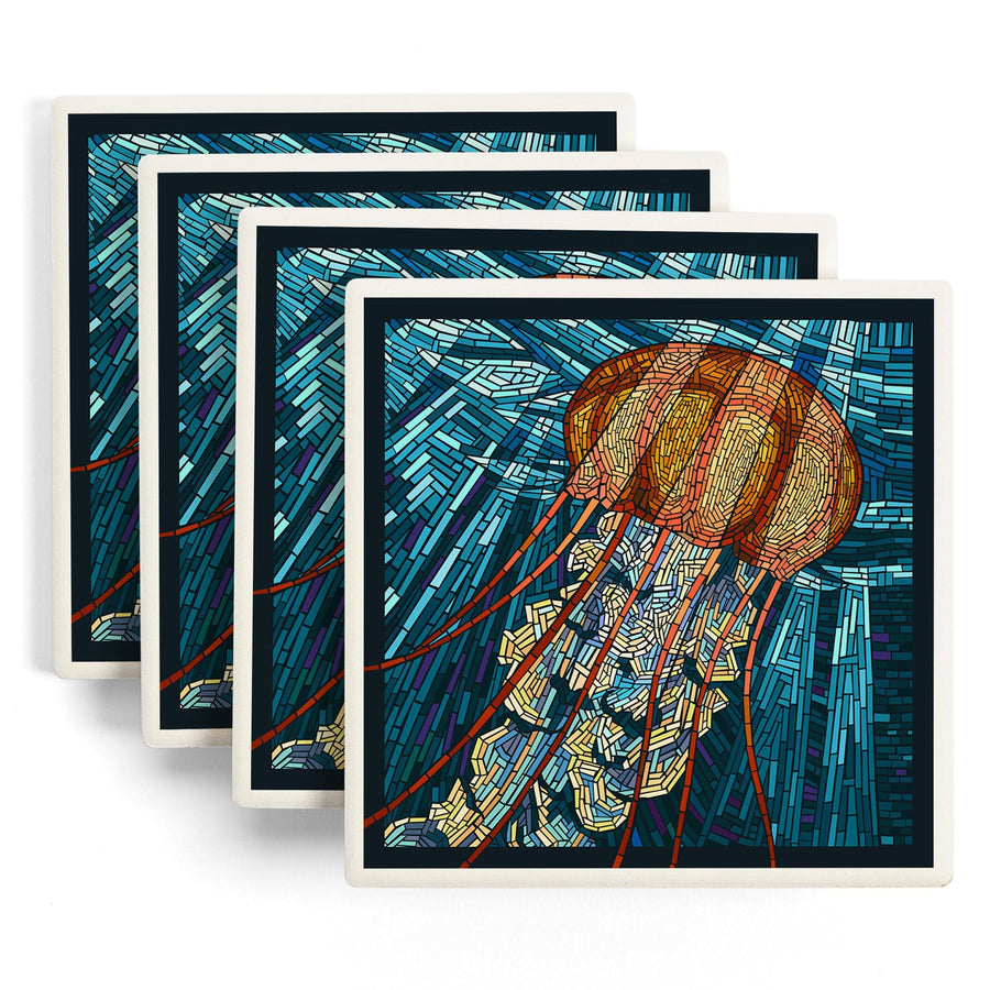 Jellyfish, Paper Mosaic, Lantern Press Artwork, Coaster Set - Lantern Press