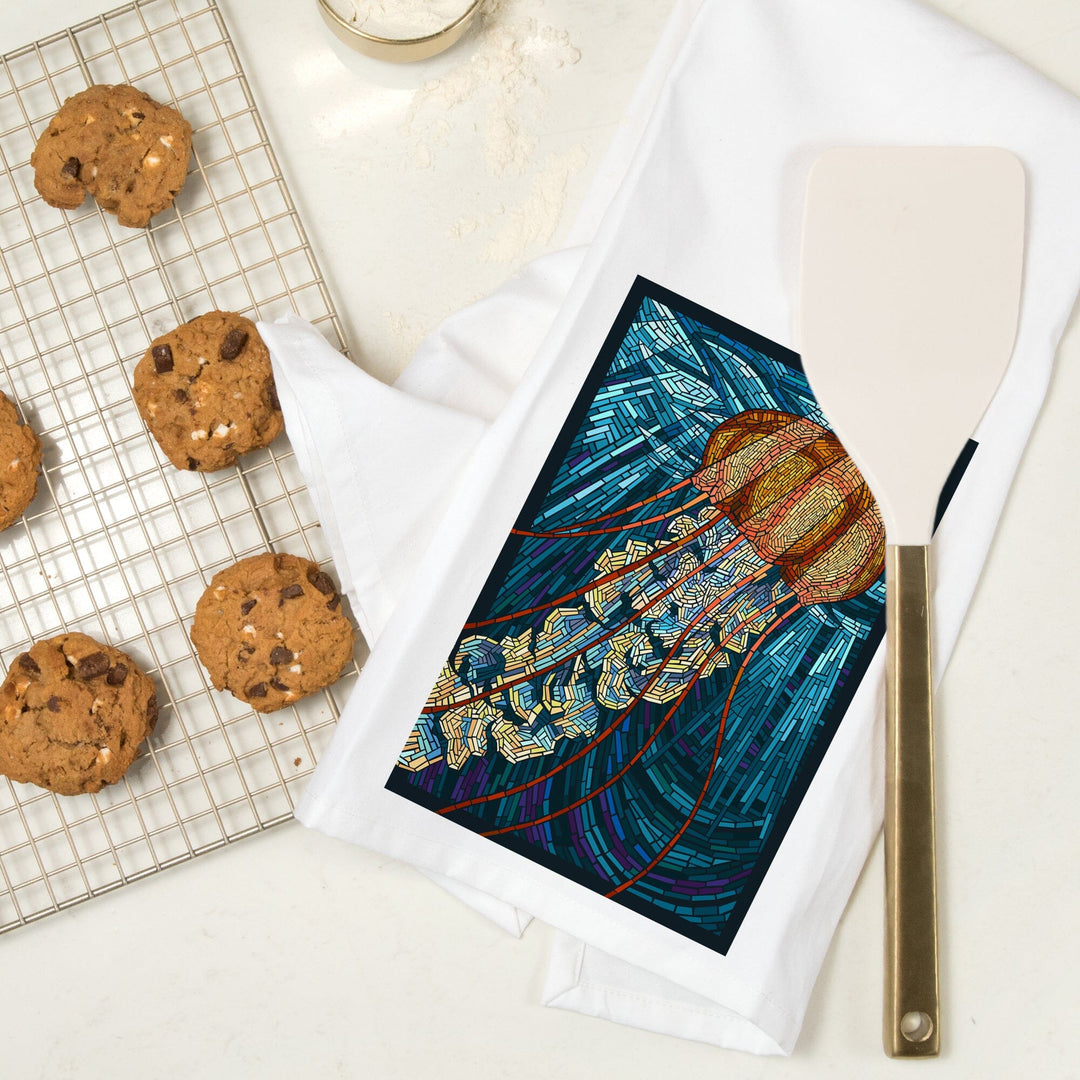 Jellyfish, Paper Mosaic, Organic Cotton Kitchen Tea Towels Kitchen Lantern Press 