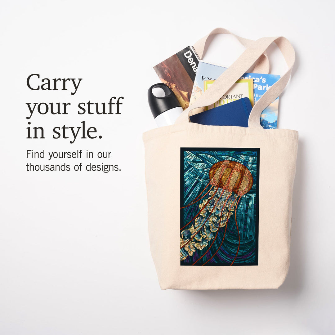 Jellyfish, Paper Mosaic, Tote Bag Totes Lantern Press 
