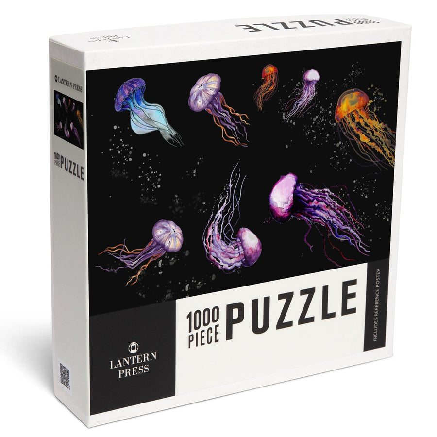 Jellyfish, Watercolor on Black, Jigsaw Puzzle Puzzle Lantern Press 