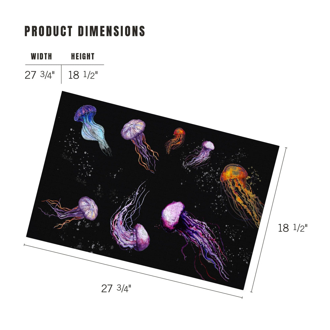 Jellyfish, Watercolor on Black, Jigsaw Puzzle Puzzle Lantern Press 