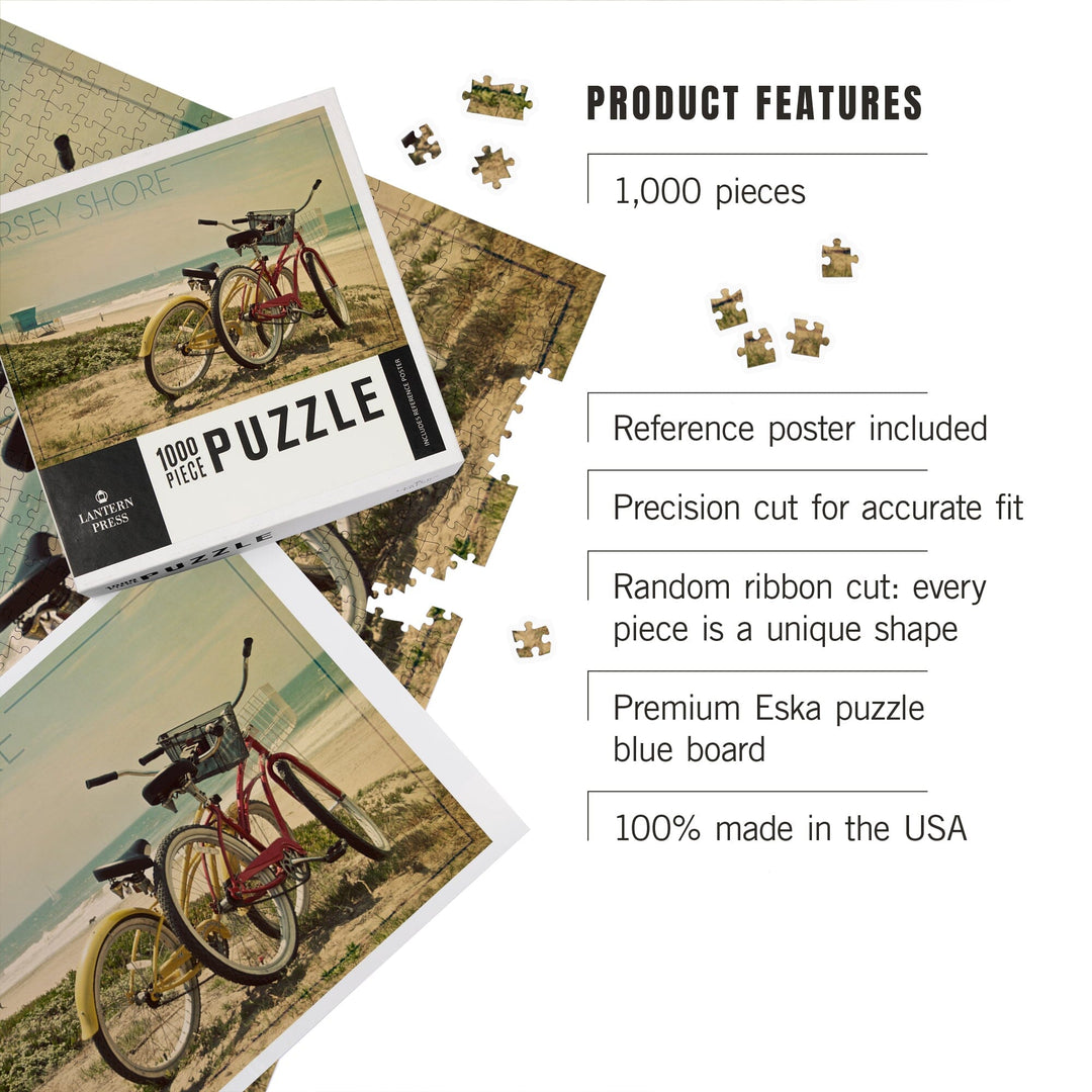 Jersey Shore, Bicycles and Beach Scene, Jigsaw Puzzle Puzzle Lantern Press 