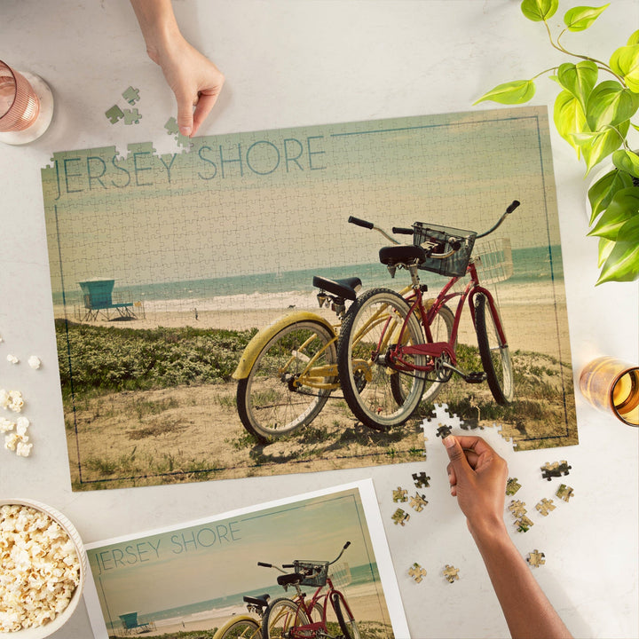 Jersey Shore, Bicycles and Beach Scene, Jigsaw Puzzle Puzzle Lantern Press 