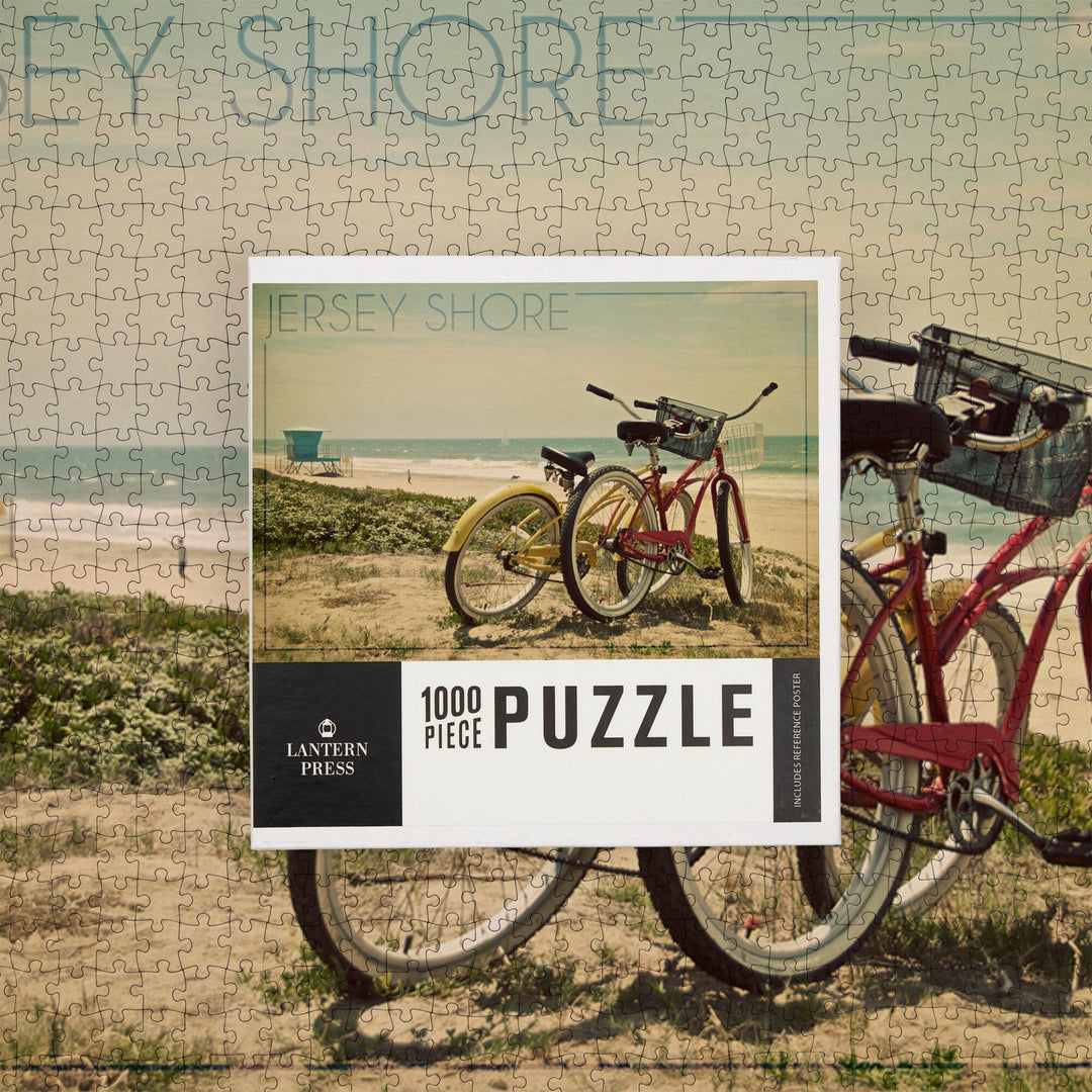 Jersey Shore, Bicycles and Beach Scene, Jigsaw Puzzle Puzzle Lantern Press 