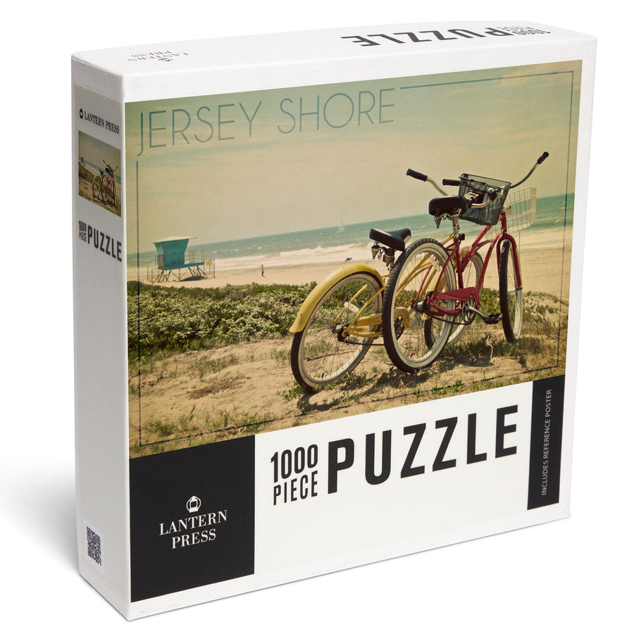 Jersey Shore, Bicycles and Beach Scene, Jigsaw Puzzle Puzzle Lantern Press 