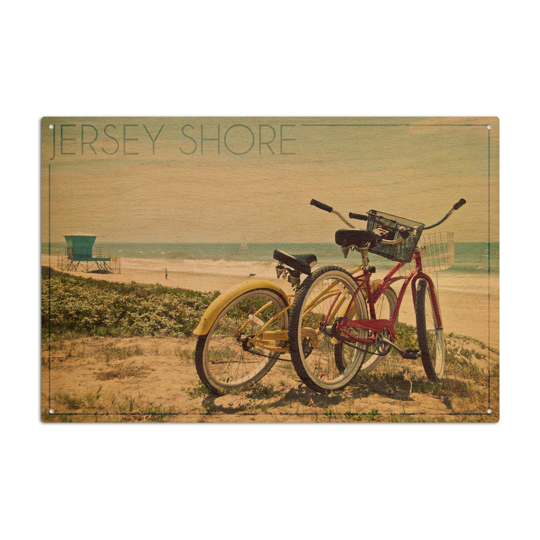 Jersey Shore, Bicycles & Beach Scene, Lantern Press Photography, Wood Signs and Postcards - Lantern Press