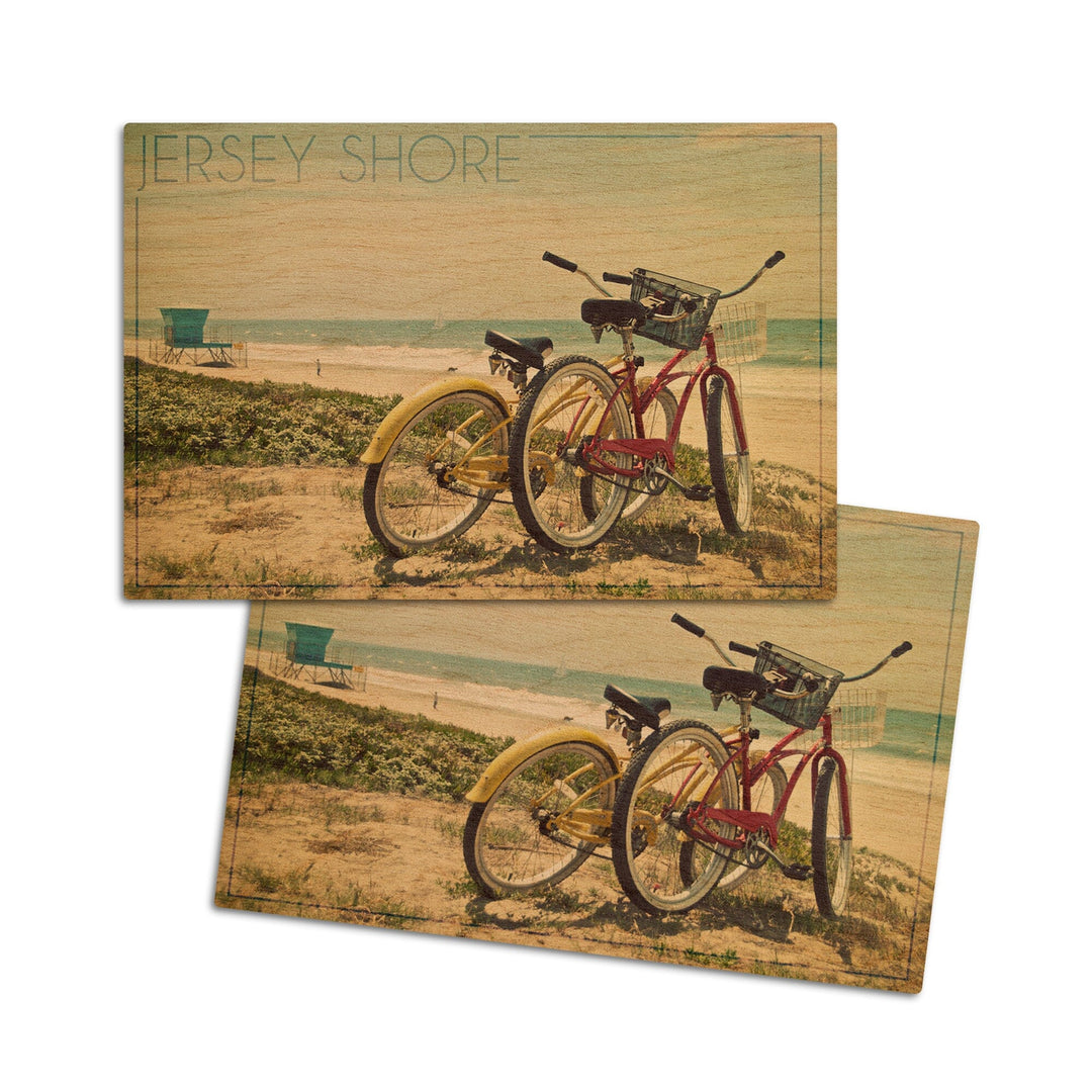 Jersey Shore, Bicycles & Beach Scene, Lantern Press Photography, Wood Signs and Postcards - Lantern Press