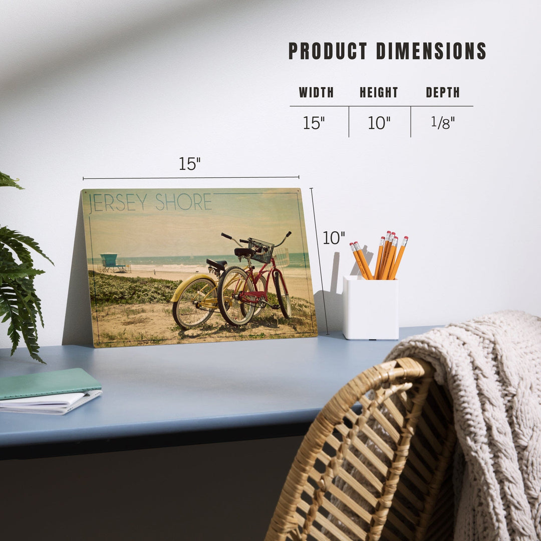 Jersey Shore, Bicycles & Beach Scene, Lantern Press Photography, Wood Signs and Postcards - Lantern Press