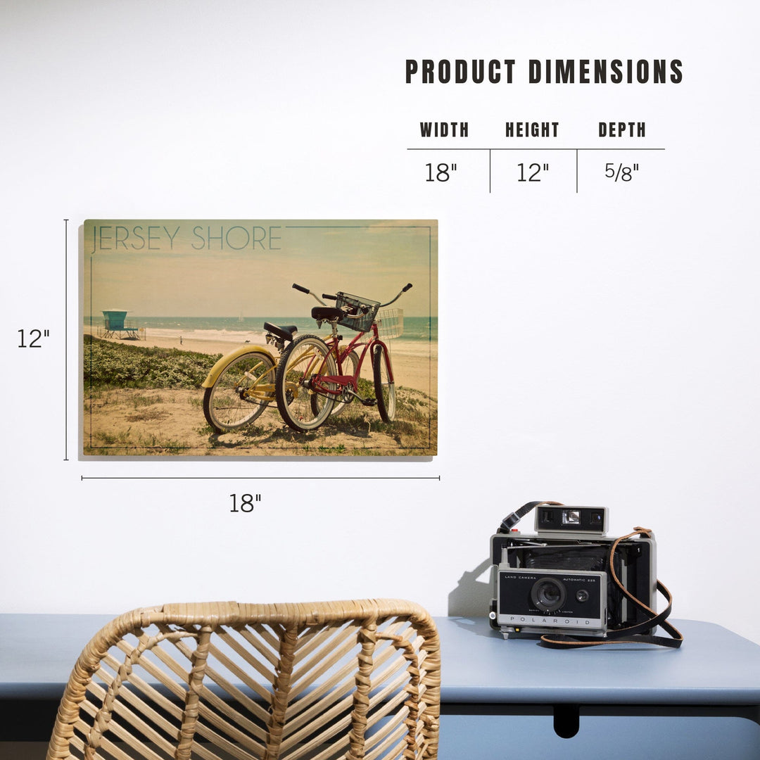 Jersey Shore, Bicycles & Beach Scene, Lantern Press Photography, Wood Signs and Postcards - Lantern Press