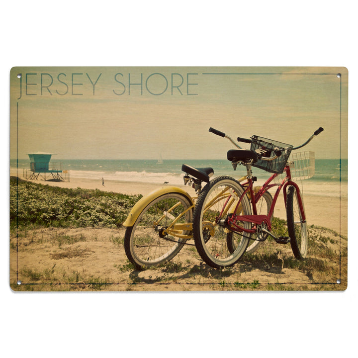 Jersey Shore, Bicycles & Beach Scene, Lantern Press Photography, Wood Signs and Postcards - Lantern Press