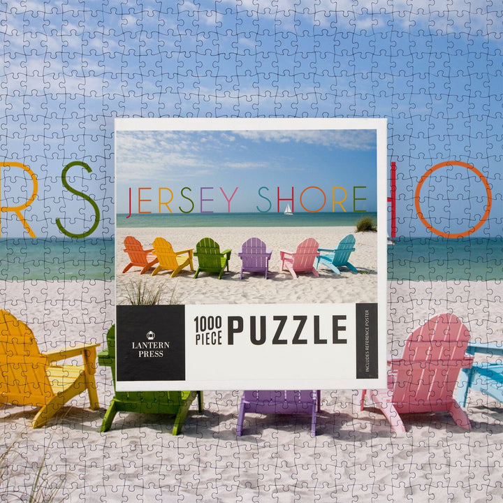 Jersey Shore, Colorful Chairs, Jigsaw Puzzle Puzzle Lantern Press 