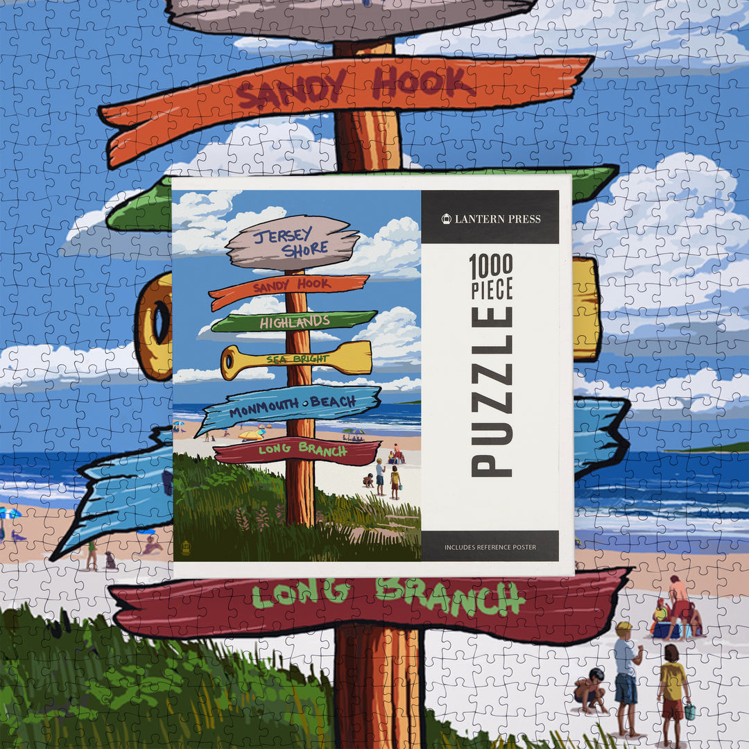 Jersey Shore, Destination Signpost, Jigsaw Puzzle Puzzle Lantern Press 