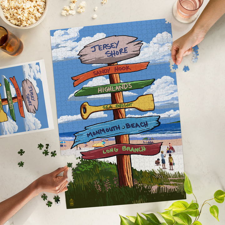 Jersey Shore, Destination Signpost, Jigsaw Puzzle Puzzle Lantern Press 