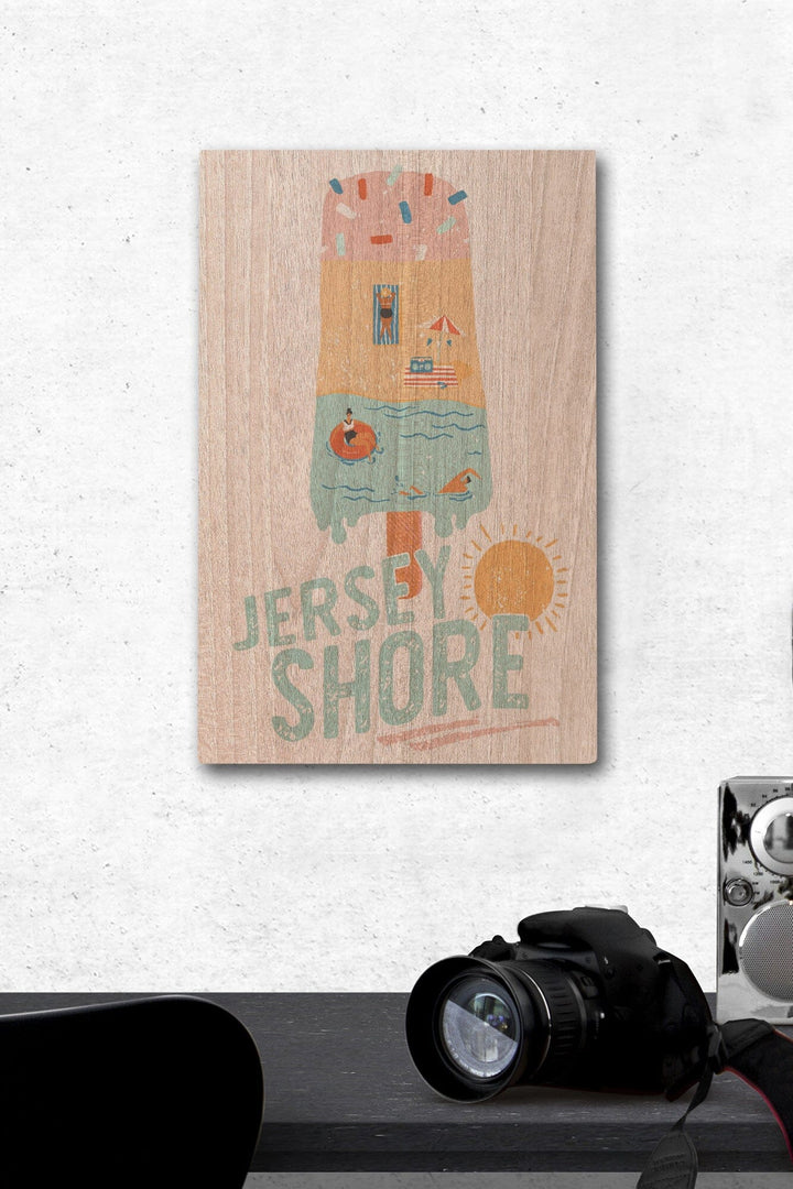 Jersey Shore, New Jersey, Summer Ice Cream Scene, Lantern Press Artwork, Wood Signs and Postcards Wood Lantern Press 12 x 18 Wood Gallery Print 