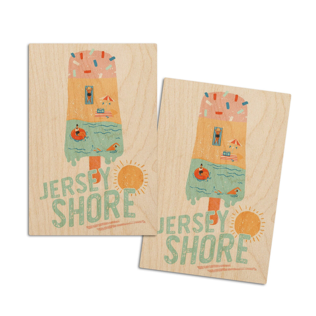 Jersey Shore, New Jersey, Summer Ice Cream Scene, Lantern Press Artwork, Wood Signs and Postcards Wood Lantern Press 4x6 Wood Postcard Set 