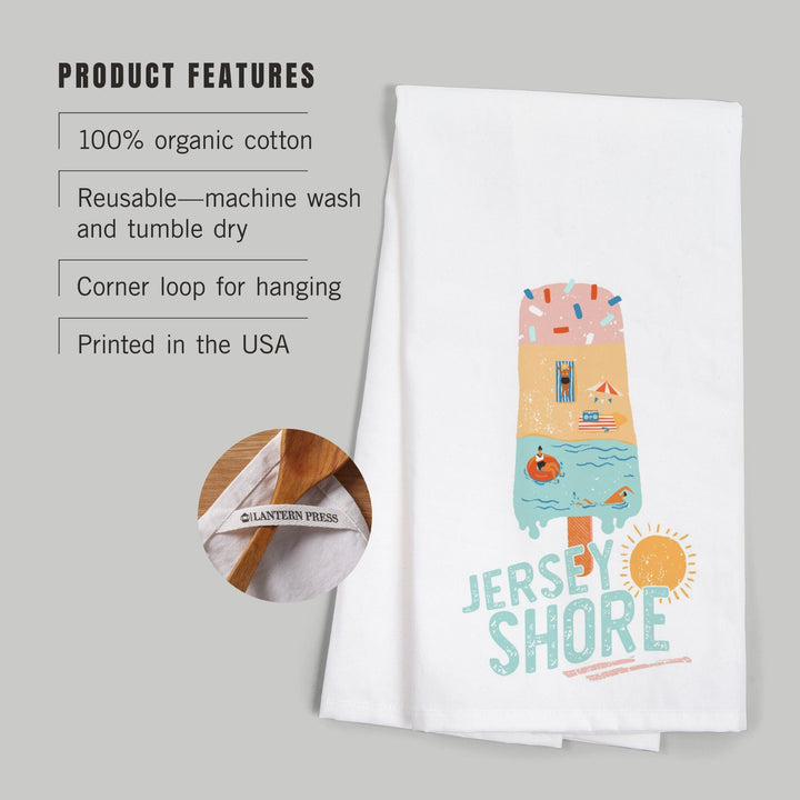 Jersey Shore, New Jersey, Summer Ice Cream Scene, Organic Cotton Kitchen Tea Towels Kitchen Lantern Press 