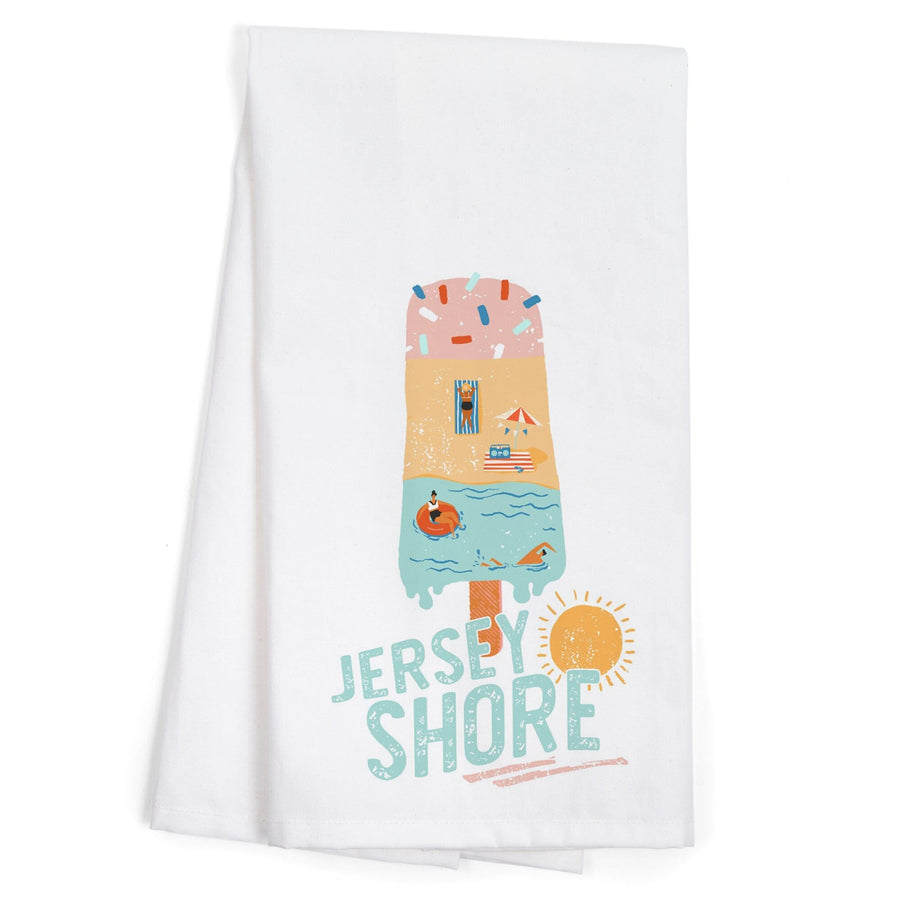 Jersey Shore, New Jersey, Summer Ice Cream Scene, Organic Cotton Kitchen Tea Towels Kitchen Lantern Press 