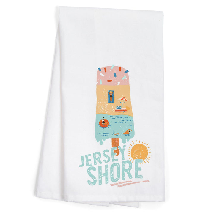 Jersey Shore, New Jersey, Summer Ice Cream Scene, Organic Cotton Kitchen Tea Towels Kitchen Lantern Press 