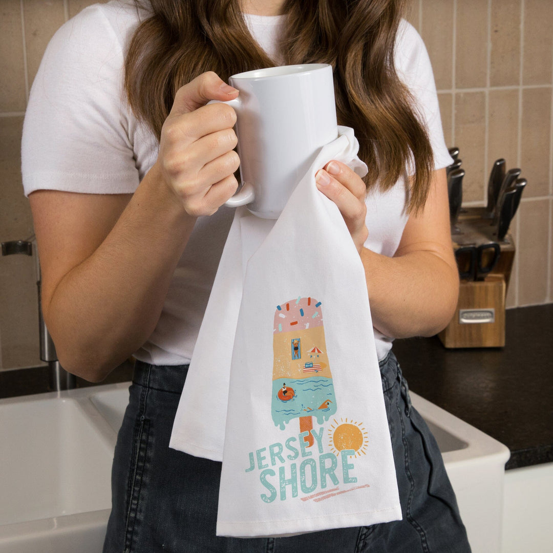 Jersey Shore, New Jersey, Summer Ice Cream Scene, Organic Cotton Kitchen Tea Towels Kitchen Lantern Press 
