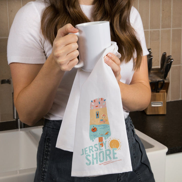 Jersey Shore, New Jersey, Summer Ice Cream Scene, Organic Cotton Kitchen Tea Towels Kitchen Lantern Press 