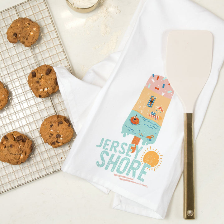 Jersey Shore, New Jersey, Summer Ice Cream Scene, Organic Cotton Kitchen Tea Towels Kitchen Lantern Press 