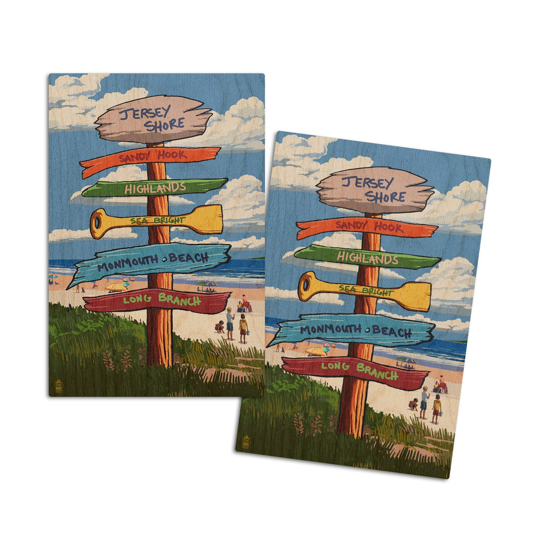 Jersey Shore, Signpost Destinations, Lantern Press Artwork, Wood Signs and Postcards Wood Lantern Press 4x6 Wood Postcard Set 