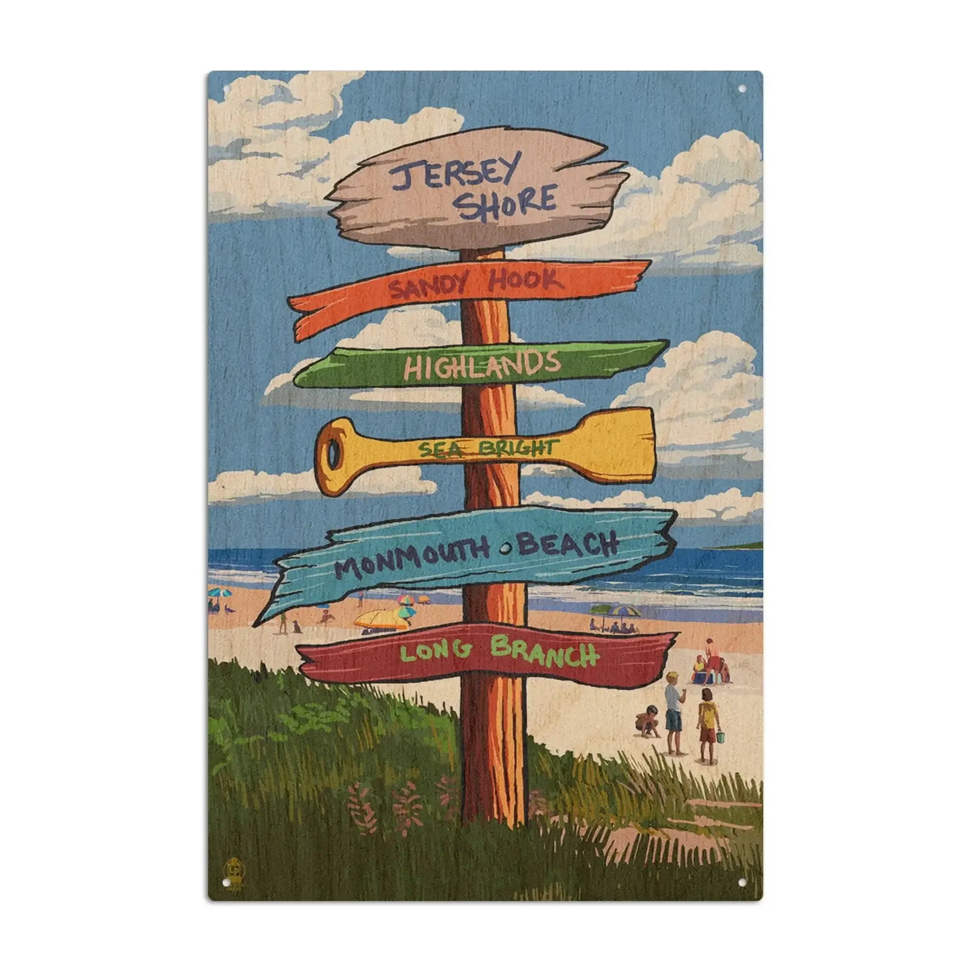 Jersey Shore, Signpost Destinations, Lantern Press Artwork wood