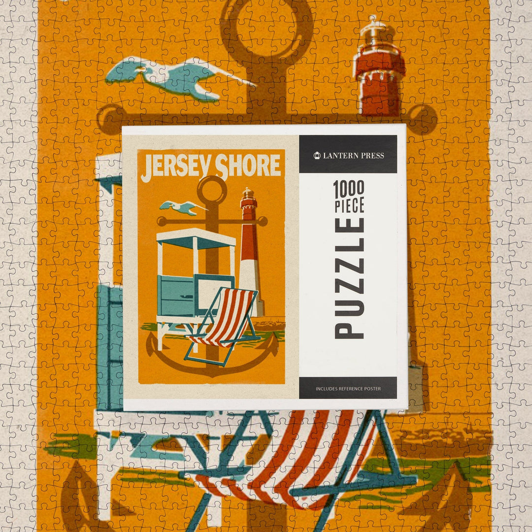 Jersey Shore, Woodblock, Jigsaw Puzzle Puzzle Lantern Press 