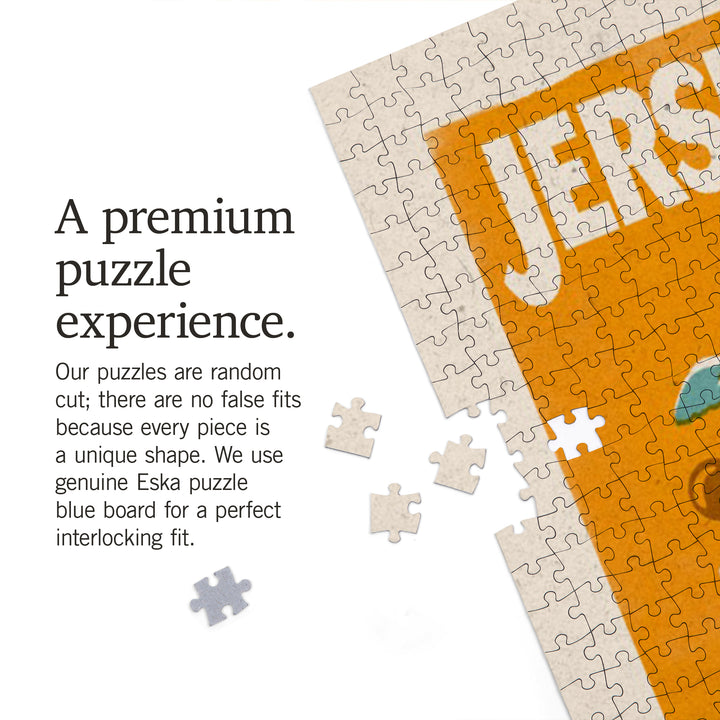 Jersey Shore, Woodblock, Jigsaw Puzzle Puzzle Lantern Press 