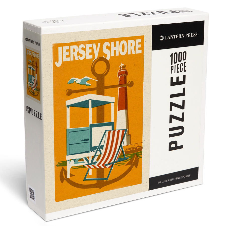 Jersey Shore, Woodblock, Jigsaw Puzzle Puzzle Lantern Press 