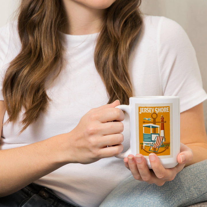 Jersey Shore, Woodblock, Lantern Press Artwork, Ceramic Mug - Lantern Press