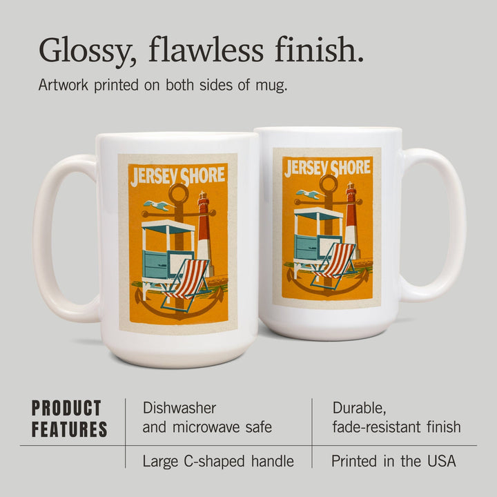 Jersey Shore, Woodblock, Lantern Press Artwork, Ceramic Mug - Lantern Press