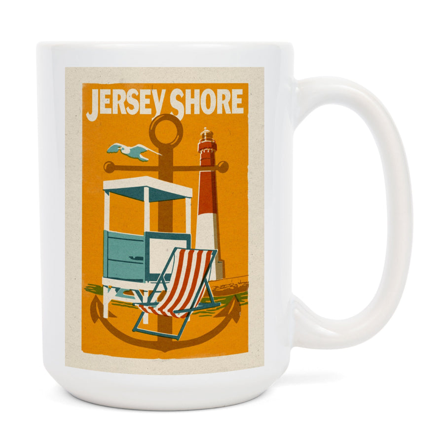 Jersey Shore, Woodblock, Lantern Press Artwork, Ceramic Mug - Lantern Press