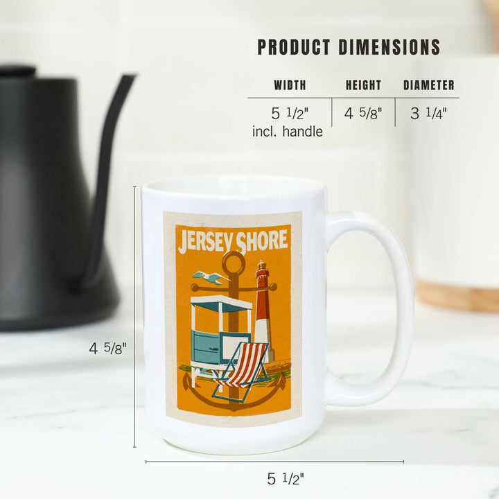 Jersey Shore, Woodblock, Lantern Press Artwork, Ceramic Mug - Lantern Press