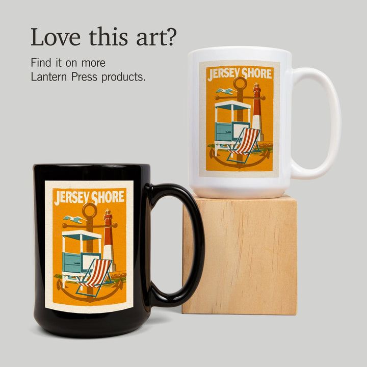 Jersey Shore, Woodblock, Lantern Press Artwork, Ceramic Mug - Lantern Press